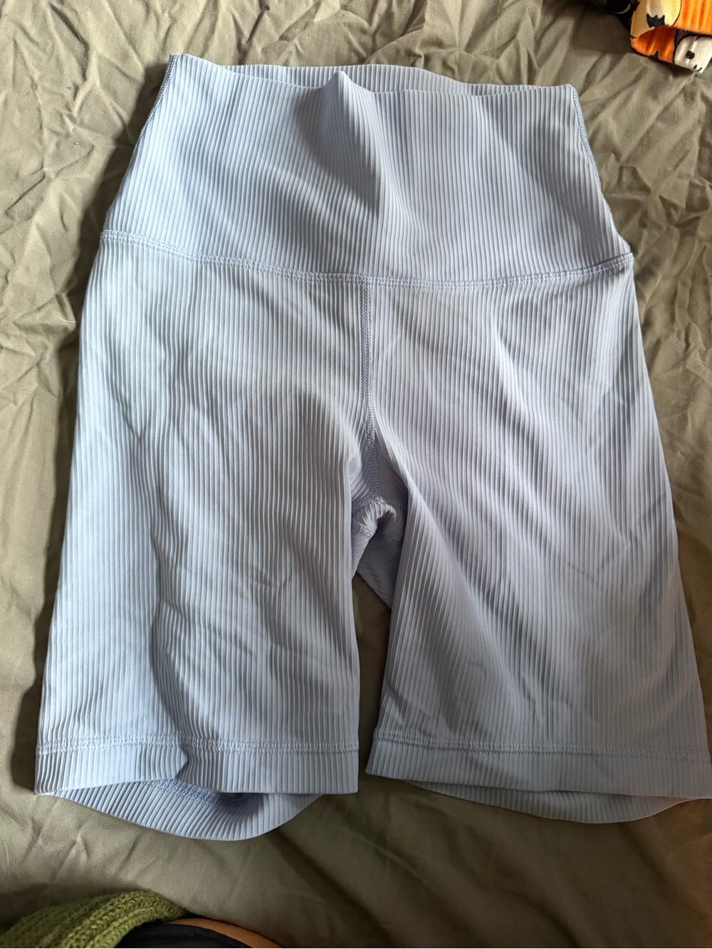 90 Degree By Reflex Ribbed Light Blue High-Waist Bike Shorts